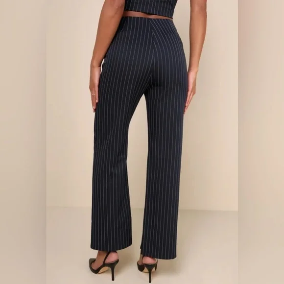 Lulus Confident Appeal Navy Blue Pinstripe High-Rise Pants - Picture 2 of 7